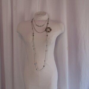 Lot of (3) Necklaces Fashion Jewelry (1) Silver Tone Circle Brooch